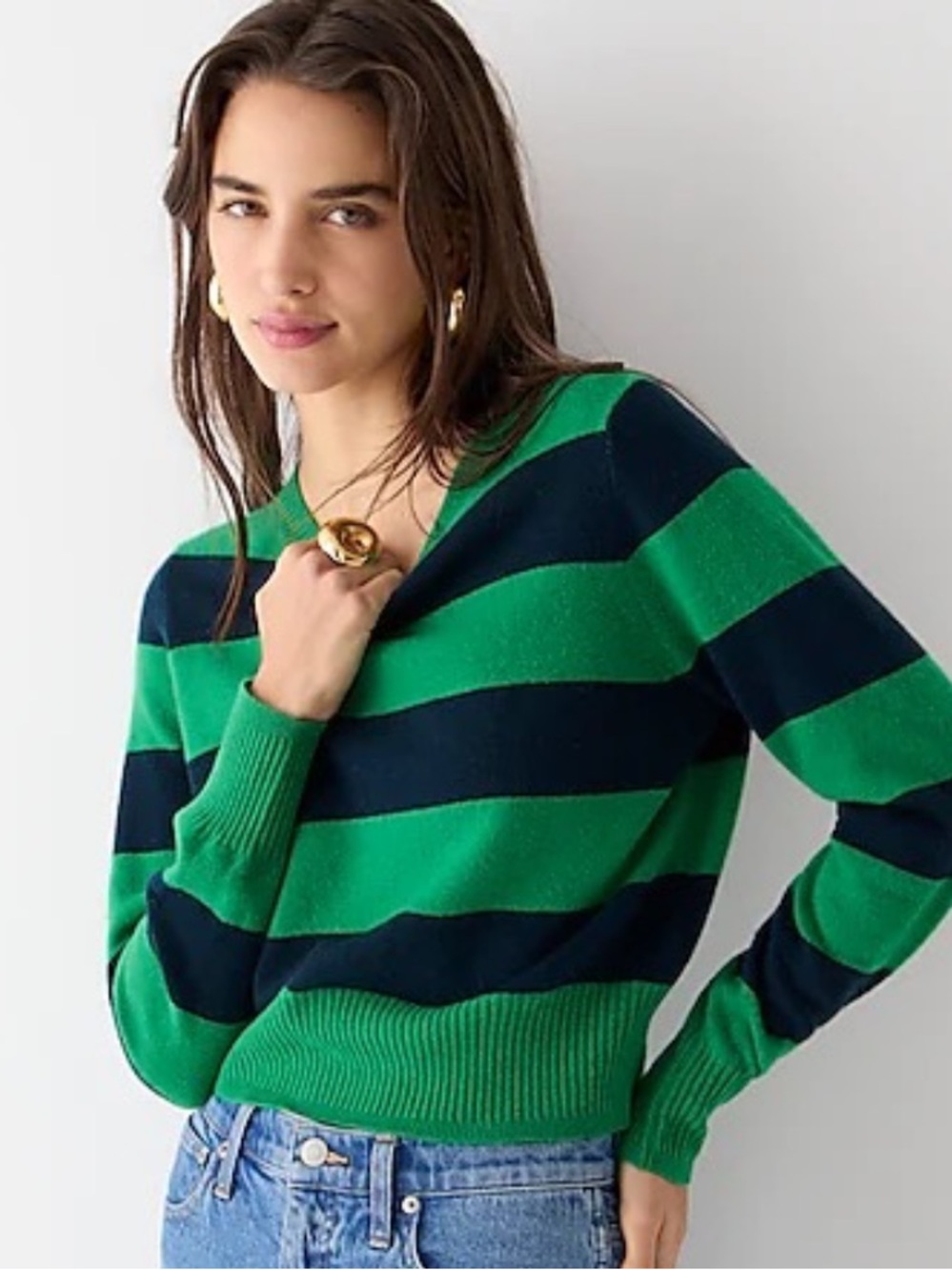 J Crew 100% Cashmere Striped cropped crewneck sweater size small